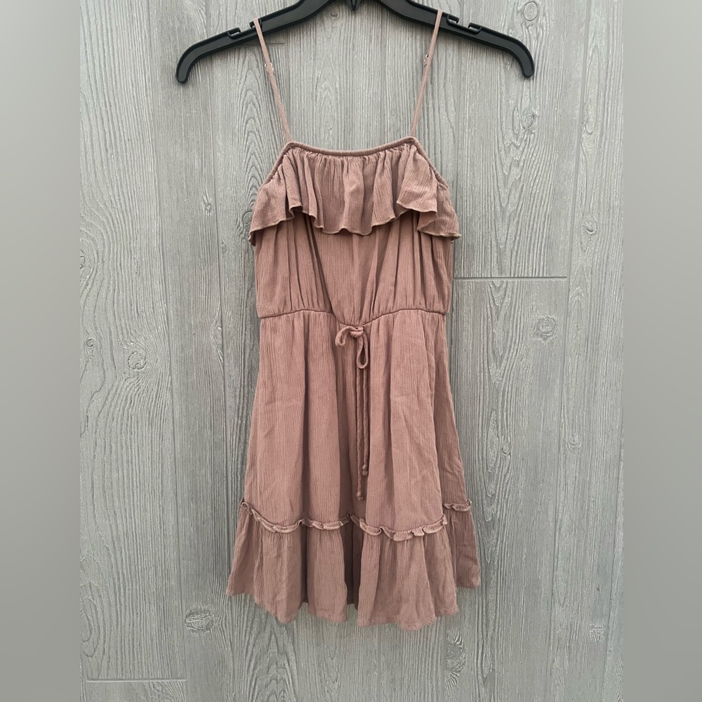 Altar'd State Boho Mini Dress Small Brown Tan Ruffle Babydoll Empire Waist